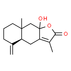 ChemSpider 2D Image | (4aS)-9a-Hydroxy-3,8a-dimethyl-5-methylene-4a,5,6,7,8,8a,9,9a-octahydronaphtho[2,3-b]furan-2(4H)-one | C15H20O3
