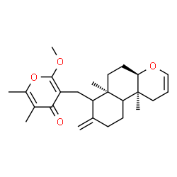 ChemSpider 2D Image | 3-{[(4aR,6aR,10bS)-6a,10b-Dimethyl-8-methylene-4a,5,6,6a,7,8,9,10,10a,10b-decahydro-1H-benzo[f]chromen-7-yl]methyl}-2-methoxy-5,6-dimethyl-4H-pyran-4-one | C25H34O4