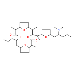 ChemSpider 2D Image | 5-(1-{5-[2-(Dimethylamino)pentyl]tetrahydro-2-furanyl}ethyl)-2,6,11-trimethyl-14-propyl-4,13,19,20-tetraoxatricyclo[14.2.1.1~7,10~]icosane-3,12-dione | C35H61NO7