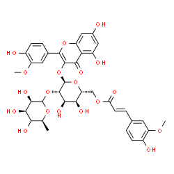 ChemSpider 2D Image | 5,7-Dihydroxy-2-(4-hydroxy-3-methoxyphenyl)-4-oxo-4H-chromen-3-yl 2-O-[(4xi)-6-deoxy-L-lyxo-hexopyranosyl]-6-O-[(2E)-3-(4-hydroxy-3-methoxyphenyl)-2-propenoyl]-alpha-D-altropyranoside | C38H40O19