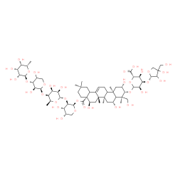 ChemSpider 2D Image | 6-Deoxy-alpha-L-talopyranosyl-(1->3)-(4xi)-beta-D-threo-pentopyranosyl-(1->4)-6-deoxy-alpha-L-talopyranosyl-(1->2)-1-O-[(2beta,3beta,5xi,6beta,9xi,16alpha,18xi)-3-({3-O-[(2S)-3,4-dihydroxy-4-(hydroxym
ethyl)tetrahydro-2-furanyl]-D-allopyranuronosyl}oxy)-2,6,16,24-tetrahydroxy-28-oxoolean-12-en-28-yl]-beta-L-arabinopyranose | C63H100O33