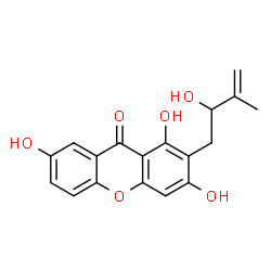 ChemSpider 2D Image | 1,3,7-Trihydroxy-2-(2-hydroxy-3-methyl-3-buten-1-yl)-9H-xanthen-9-one | C18H16O6