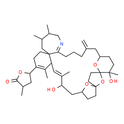 ChemSpider 2D Image | 5-[(10E)-9,32-Dihydroxy-10,13,19,20,32-pentamethyl-27-methylene-33,34,35-trioxa-22-azahexacyclo[27.3.1.1~1,4~.1~4,7~.0~12,17~.0~17,23~]pentatriaconta-10,13,22-trien-14-yl]-3-methyldihydro-2(3H)-furano
ne | C42H63NO7