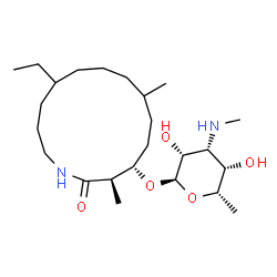ChemSpider 2D Image | (3R,4S)-11-Ethyl-3,7-dimethyl-2-oxoazacyclotetradecan-4-yl 3,6-dideoxy-3-(methylamino)-alpha-L-talopyranoside | C24H46N2O5