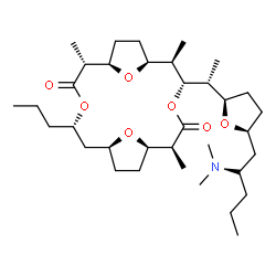 ChemSpider 2D Image | (1R,2S,5S,6R,7S,10R,11R,14S,16S)-5-[(1R)-1-{(2R,5S)-5-[(2S)-2-(Dimethylamino)pentyl]tetrahydro-2-furanyl}ethyl]-2,6,11-trimethyl-14-propyl-4,13,19,20-tetraoxatricyclo[14.2.1.1~7,10~]icosane-3,12-dione | C35H61NO7
