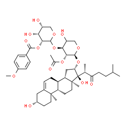 ChemSpider 2D Image | (3beta,16beta)-3,17-Dihydroxy-22-oxocholest-5-en-16-yl (4xi)-2-O-acetyl-3-O-[2-O-(4-methoxybenzoyl)-D-ribopyranosyl]-alpha-L-threo-pentopyranoside | C47H68O15