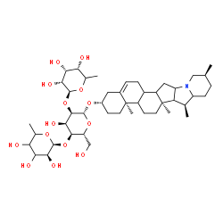 ChemSpider 2D Image | (3beta,8xi,9xi,14xi,16xi,17xi,22xi)-Solanid-5-en-3-yl (5xi)-6-deoxy-beta-D-ribo-hexopyranosyl-(1->2)-[6-deoxy-alpha-L-glycero-hexopyranosyl-(1->4)]-beta-D-allopyranoside | C45H73NO14