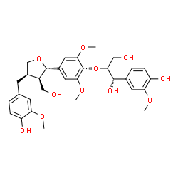 ChemSpider 2D Image | (1S)-2-{4-[(2S,3R,4R)-4-(4-Hydroxy-3-methoxybenzyl)-3-(hydroxymethyl)tetrahydro-2-furanyl]-2,6-dimethoxyphenoxy}-1-(4-hydroxy-3-methoxyphenyl)-1,3-propanediol | C31H38O11