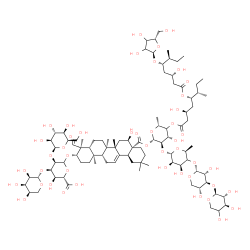 ChemSpider 2D Image | (4xi)-alpha-L-threo-Pentopyranosyl-(1->3)-alpha-D-xylopyranosyl-(1->4)-(4xi)-6-deoxy-alpha-L-lyxo-hexopyranosyl-(1->2)-(4xi)-6-deoxy-4-O-[(3S,5S,6S)-3-hydroxy-5-{[(3S,5S,6S)-3-hydroxy-6-methyl-5-(alph
a-L-glycero-pentofuranosyloxy)octanoyl]oxy}-6-methyloctanoyl]-1-O-[(3beta,16alpha)-16-hydroxy-3-{[beta-D-idopyranosyl-(1->2)-[beta-D-ribopyranosyl-(1->3)]-D-allopyranuronosyl]oxy}-24,28-dioxoolean-12-
en-28-yl]-beta-D-xylo-hexopyranose | C92H148O46