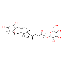 ChemSpider 2D Image | (3S,6R)-6-[(1S,6R,7R,10S,11R,12S,14S,16R,18S)-16,18-Dihydroxy-6,10,15,15-tetramethyl-19-oxapentacyclo[10.6.1.0~1,14~.0~3,11~.0~6,10~]nonadec-3-en-7-yl]-3-hydroxy-2-methyl-2-heptanyl (5xi)-beta-D-arabi
no-hexopyranoside | C36H60O10