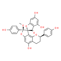 ChemSpider 2D Image | (2S,2'R,8'R)-4,5',6-Trihydroxy-2',8'-bis(4-hydroxyphenyl)-8'-methoxy-3',4'-dihydro-2'H,3H-spiro[1-benzofuran-2,9'-furo[2,3-h]chromen]-3-one | C31H24O10