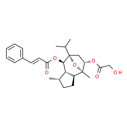 ChemSpider 2D Image | (1R,2S,5S,6S,7R,8S,10S)-10-(Glycoloyloxy)-8-isopropyl-1,5-dimethyl-11-oxatricyclo[6.2.1.0~2,6~]undec-7-yl (2E)-3-phenylacrylate | C26H34O6