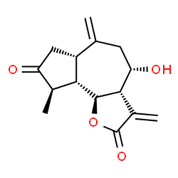 ChemSpider 2D Image | (3aS,4S,6aS,9R,9aS,9bS)-4-Hydroxy-9-methyl-3,6-bis(methylene)octahydroazuleno[4,5-b]furan-2,8(3H,4H)-dione | C15H18O4