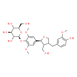 ChemSpider 2D Image | 4-[(2S)-4-(4-Hydroxy-3-methoxybenzyl)-3-(hydroxymethyl)tetrahydro-2-furanyl]-2,6-dimethoxyphenyl beta-D-glucopyranoside | C27H36O12