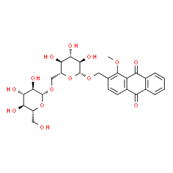 ChemSpider 2D Image | (1-Methoxy-9,10-dioxo-9,10-dihydro-2-anthracenyl)methyl 6-O-beta-D-glucopyranosyl-beta-D-glucopyranoside | C28H32O14