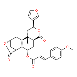 ChemSpider 2D Image | (1R,2S,3S,5S,8S,11R,13R)-8-(3-Furyl)-10-methyl-6,15-dioxo-7,14-dioxatetracyclo[11.2.1.0~2,11~.0~5,10~]hexadec-3-yl (2E)-3-(4-methoxyphenyl)acrylate | C29H30O8