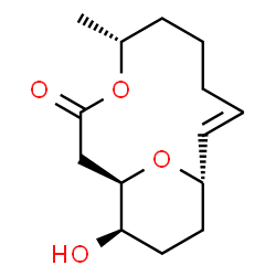 ChemSpider 2D Image | (1R,5R,11S,14R)-14-Hydroxy-5-methyl-4,15-dioxabicyclo[9.3.1]pentadec-9-en-3-one | C14H22O4