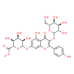 ChemSpider 2D Image | 3-(D-Altropyranosyloxy)-5-hydroxy-2-(4-hydroxyphenyl)-4-oxo-4H-chromen-7-yl methyl D-allopyranosiduronate | C28H30O17