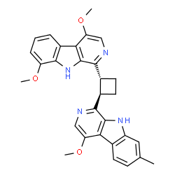ChemSpider 2D Image | 1-[(1R,2R)-2-(4,8-Dimethoxy-9H-beta-carbolin-1-yl)cyclobutyl]-4-methoxy-7-methyl-9H-beta-carboline | C30H28N4O3