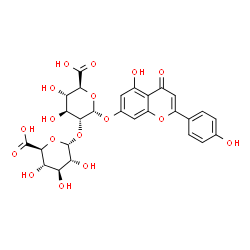ChemSpider 2D Image | 5-Hydroxy-2-(4-hydroxyphenyl)-4-oxo-4H-chromen-7-yl 2-O-alpha-D-glucopyranuronosyl-alpha-D-glucopyranosiduronic acid | C27H26O17