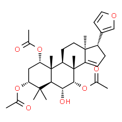 ChemSpider 2D Image | (1alpha,3alpha,5alpha,6alpha,7alpha,13alpha,17alpha)-17-(3-Furyl)-6-hydroxy-4,4,8-trimethylandrost-14-ene-1,3,7-triyl triacetate | C32H44O8