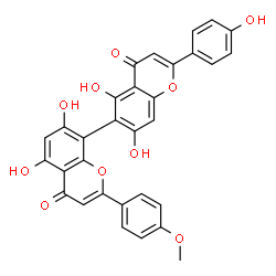 ChemSpider 2D Image | 5,5',7,7'-Tetrahydroxy-2-(4-hydroxyphenyl)-2'-(4-methoxyphenyl)-4H,4'H-6,8'-bichromene-4,4'-dione | C31H20O10
