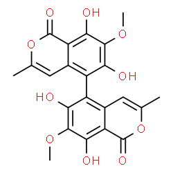 ChemSpider 2D Image | 6,6',8,8'-Tetrahydroxy-7,7'-dimethoxy-3,3'-dimethyl-1H,1'H-5,5'-biisochromene-1,1'-dione | C22H18O10