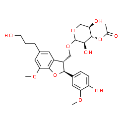 ChemSpider 2D Image | [(2S,3R)-2-(4-Hydroxy-3-methoxyphenyl)-5-(3-hydroxypropyl)-7-methoxy-2,3-dihydro-1-benzofuran-3-yl]methyl 3-O-acetyl-D-xylopyranoside | C27H34O11