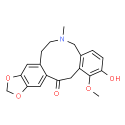 ChemSpider 2D Image | 2-Hydroxy-1-methoxy-6-methyl-5,7,8,15-tetrahydrobenzo[c][1,3]benzodioxolo[5,6-g]azecin-14(6H)-one | C20H21NO5