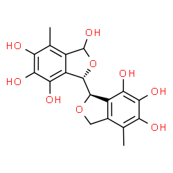 ChemSpider 2D Image | (1S,1'R)-4,4'-Dimethyl-1,1',3,3'-tetrahydro-1,1'-bi-2-benzofuran-3,5,5',6,6',7,7'-heptol | C18H18O9