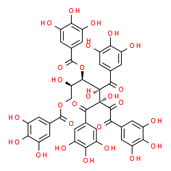 ChemSpider 2D Image | 4-C-{(1R,2R)-2-Hydroxy-1,3-bis[(3,4,5-trihydroxybenzoyl)oxy]propyl}-3-C-(3,4,5-trihydroxybenzoyl)-1,5-bis(3,4,5-trihydroxyphenyl)-D-erythro-pentodialdos-2-ulose | C41H32O26