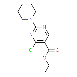 ChemSpider 2D Image | Ethyl 4-chloro-2-(1-piperidinyl)-5-pyrimidinecarboxylate | C12H16ClN3O2