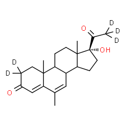 ChemSpider 2D Image | (8xi,9xi,10xi,13xi,14xi)-17-Hydroxy-6-methyl(2,2,21,21,21-~2~H_5_)pregna-4,6-diene-3,20-dione | C22H25D5O3