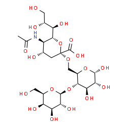 ChemSpider 2D Image | (6R)-5-Acetamido-3,5-dideoxy-6-[(1R,2R)-1,2,3-trihydroxypropyl]-beta-L-threo-hex-2-ulopyranonosyl-(2->6)-[beta-D-galactopyranosyl-(1->4)]-alpha-D-glucopyranose | C23H39NO19