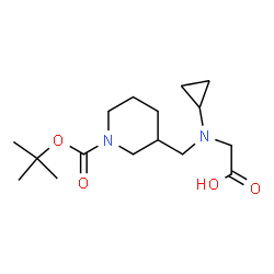 ChemSpider 2D Image | N-Cyclopropyl-N-[(1-{[(2-methyl-2-propanyl)oxy]carbonyl}-3-piperidinyl)methyl]glycine | C16H28N2O4