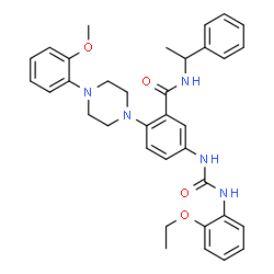 ChemSpider 2D Image | 5-{[(2-Ethoxyphenyl)carbamoyl]amino}-2-[4-(2-methoxyphenyl)-1-piperazinyl]-N-(1-phenylethyl)benzamide | C35H39N5O4