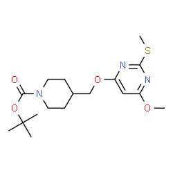 ChemSpider 2D Image | tert-Butyl 4-(((6-methoxy-2-(methylthio)pyrimidin-4-yl)oxy)methyl)piperidine-1-carboxylate | C17H27N3O4S