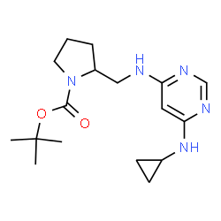 ChemSpider 2D Image | TERT-BUTYL 2-({[6-(CYCLOPROPYLAMINO)PYRIMIDIN-4-YL]AMINO}METHYL)PYRROLIDINE-1-CARBOXYLATE | C17H27N5O2