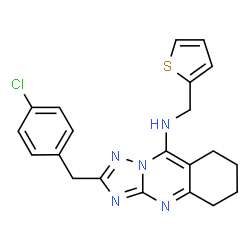 ChemSpider 2D Image | 2-(4-Chlorobenzyl)-N-(2-thienylmethyl)-5,6,7,8-tetrahydro[1,2,4]triazolo[5,1-b]quinazolin-9-amine | C21H20ClN5S
