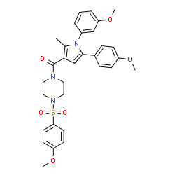 ChemSpider 2D Image | [1-(3-Methoxyphenyl)-5-(4-methoxyphenyl)-2-methyl-1H-pyrrol-3-yl]{4-[(4-methoxyphenyl)sulfonyl]-1-piperazinyl}methanone | C31H33N3O6S