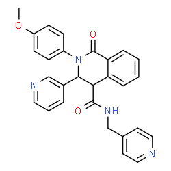 ChemSpider 2D Image | 2-(4-Methoxyphenyl)-1-oxo-3-(3-pyridinyl)-N-(4-pyridinylmethyl)-1,2,3,4-tetrahydro-4-isoquinolinecarboxamide | C28H24N4O3