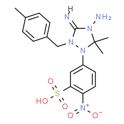 ChemSpider 2D Image | 5-[(3E)-4-Amino-3-imino-5,5-dimethyl-2-(4-methylbenzyl)-1,2,4-triazolidin-1-yl]-2-nitrobenzenesulfonic acid | C18H22N6O5S