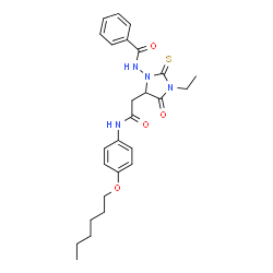 ChemSpider 2D Image | N-[3-Ethyl-5-(2-{[4-(hexyloxy)phenyl]amino}-2-oxoethyl)-4-oxo-2-thioxo-1-imidazolidinyl]benzamide | C26H32N4O4S