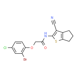 ChemSpider 2D Image | 2-(2-Bromo-4-chlorophenoxy)-N-(3-cyano-5,6-dihydro-4H-cyclopenta[b]thiophen-2-yl)acetamide | C16H12BrClN2O2S