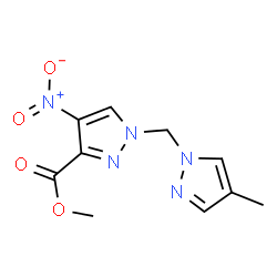 ChemSpider 2D Image | Methyl 1-[(4-methyl-1H-pyrazol-1-yl)methyl]-4-nitro-1H-pyrazole-3-carboxylate | C10H11N5O4