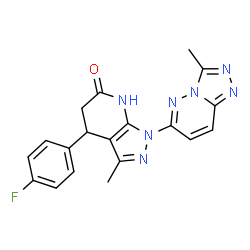 ChemSpider 2D Image | 4-(4-Fluorophenyl)-3-methyl-1-(3-methyl[1,2,4]triazolo[4,3-b]pyridazin-6-yl)-1,4,5,7-tetrahydro-6H-pyrazolo[3,4-b]pyridin-6-one | C19H16FN7O