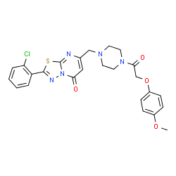 ChemSpider 2D Image | 2-(2-Chlorophenyl)-7-({4-[(4-methoxyphenoxy)acetyl]-1-piperazinyl}methyl)-5H-[1,3,4]thiadiazolo[3,2-a]pyrimidin-5-one | C25H24ClN5O4S