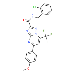 ChemSpider 2D Image | N-(2-Chlorobenzyl)-5-(4-methoxyphenyl)-7-(trifluoromethyl)[1,2,4]triazolo[1,5-a]pyrimidine-2-carboxamide | C21H15ClF3N5O2