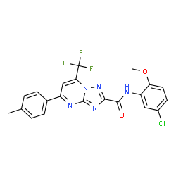 ChemSpider 2D Image | N-(5-Chloro-2-methoxyphenyl)-5-(4-methylphenyl)-7-(trifluoromethyl)[1,2,4]triazolo[1,5-a]pyrimidine-2-carboxamide | C21H15ClF3N5O2