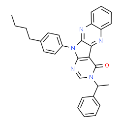ChemSpider 2D Image | 11-(4-Butylphenyl)-3-(1-phenylethyl)-3,11-dihydro-4H-pyrimido[5',4':4,5]pyrrolo[2,3-b]quinoxalin-4-one | C30H27N5O